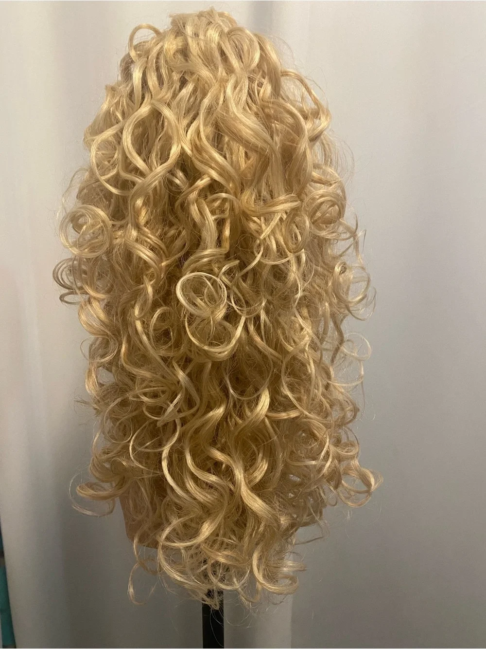 16” Blonde Curly Ponytail Hairpiece - Secure Mesh Base